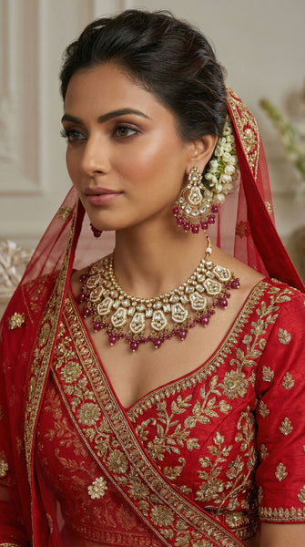 KIARA Uncut Polki Kundan Bridal Necklace Set - 5 Shades