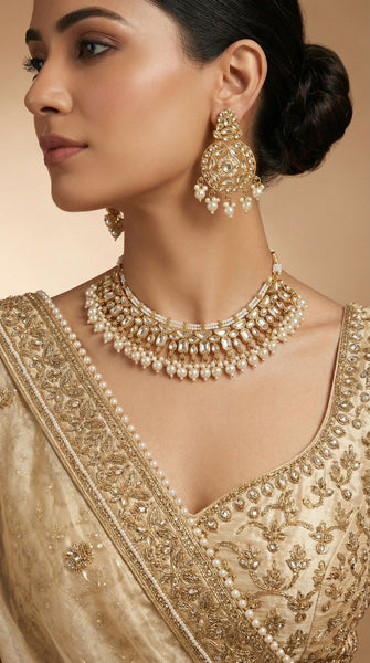 KIARA Uncut Polki Kundan Fine Necklace Set