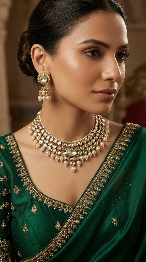 KIARA Uncut Polki Kundan Fine Stone Necklace Set