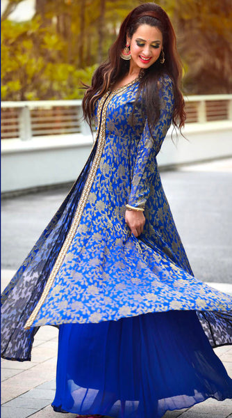 DESI Royal blue brocade jacket outfit - XL