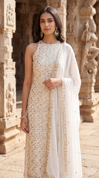 KANAYA Off White Embroidered Sharara Set - M