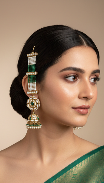 Pear Kundan Jhumkis with Kaan Chain Earrings x  3 Shades