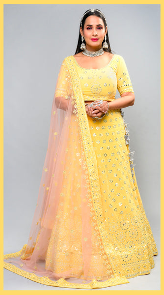 BRIDAL Yellow Gotta work Lehenga (Sleeveless)-M/L