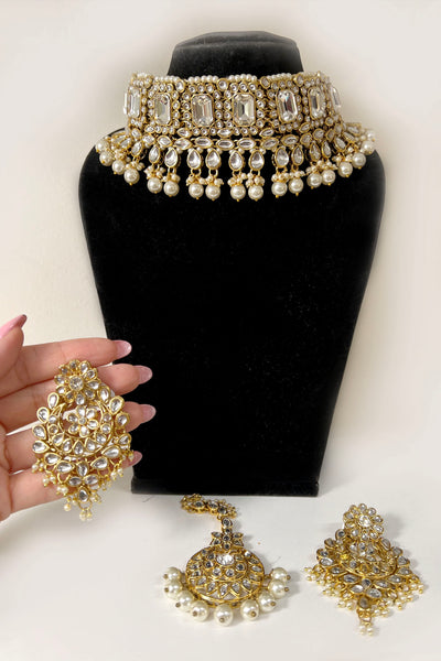 VIVAH Grand Kundan White Pearl Choker Set