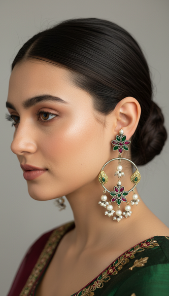 Multi-coloured Oxidised Enamel Chandbali Earrings