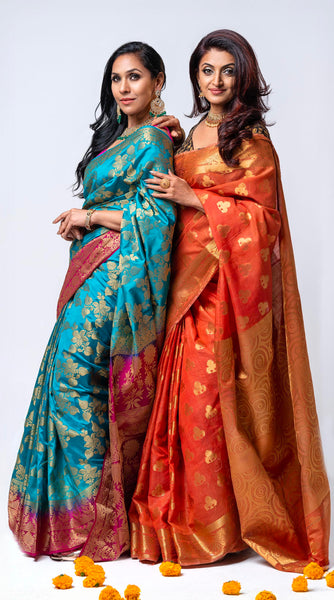 Dual Shade Green Pink Mixed Silk Saree