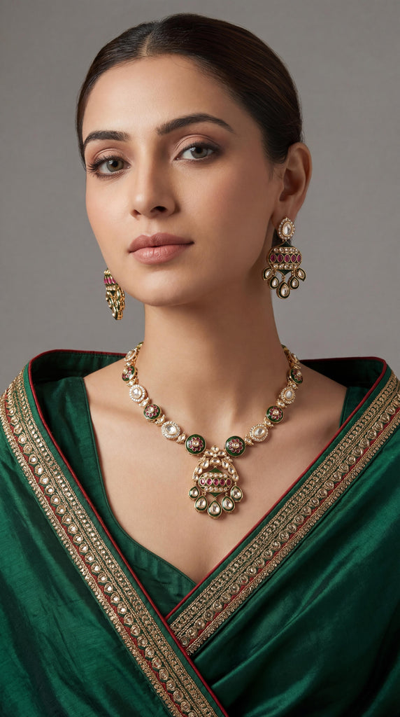 Heritage Meenakari Pendant Kundan Necklace Set