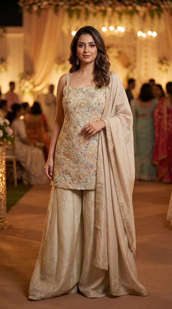 KANAYA Ivory Embroidered Sharara Set - S