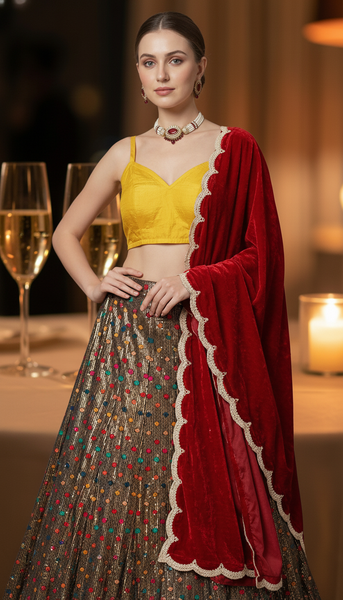 DAZZLE Navy Blue Emberoidered Sequin Lehenga