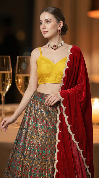 DAZZLE Navy Blue Emberoidered Sequin Lehenga