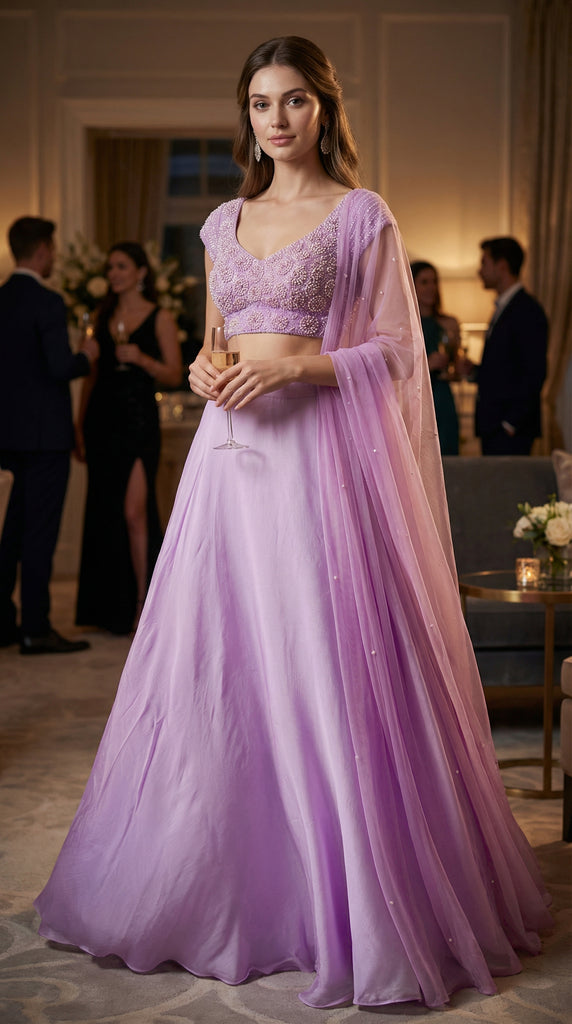 DAZZLE Lilac Fully Hand Emberoidered Lehenga