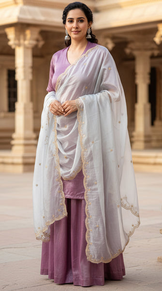 KANAYA Purple Shimmer Cotton Sharara Set - M