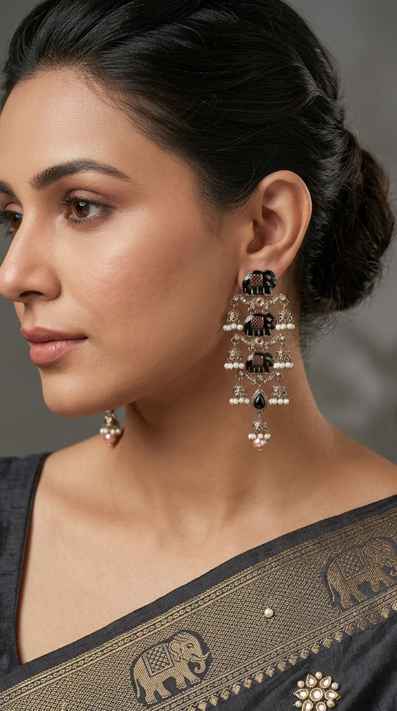 SAFARI Elephant Stack Enamel Earrings - Black