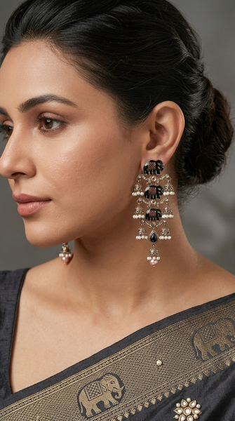 SAFARI Elephant Stack Enamel Earrings - Black