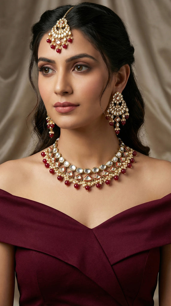 VIVAH Red Kundan Necklace Set