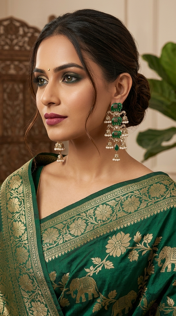 SAFARI Elephant Stack Enamel Earrings - Green