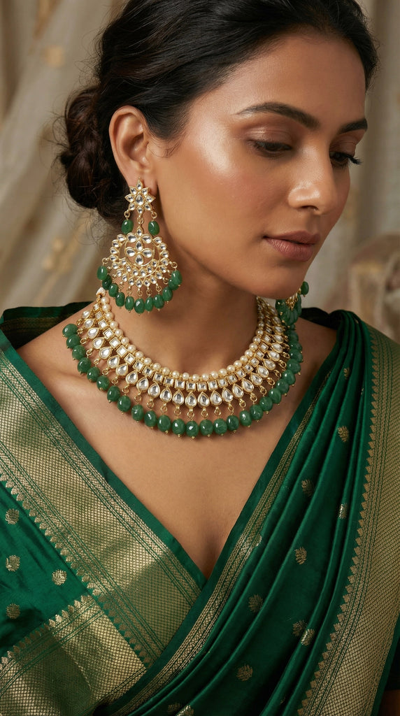 VIVAH Bridal Green Kundan Necklace Set