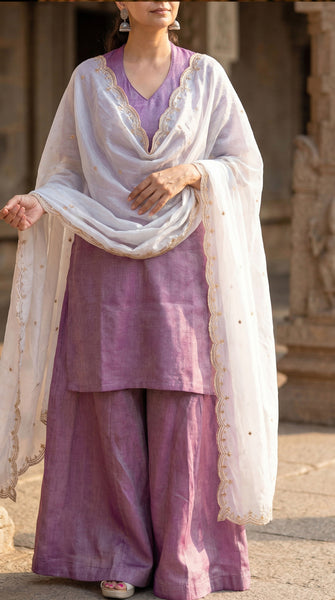 KANAYA Purple Shimmer Cotton Sharara Set - M