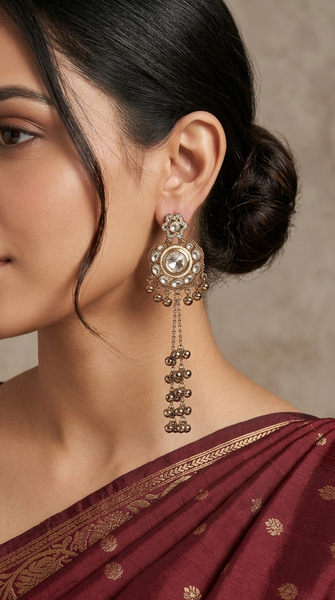 Kashmiri Flower  Long Drop Earrings
