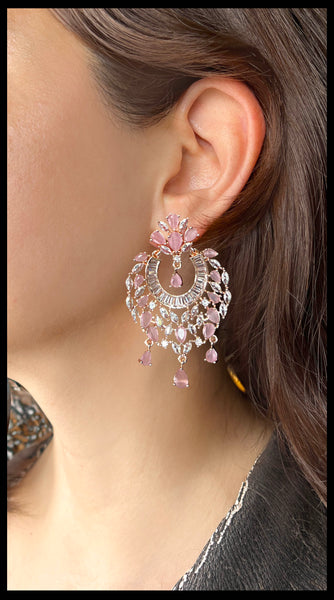 ZARA Rose Gold AD Earring - Multi-Coloured, Sky Blue, Rani Pink & Baby pink