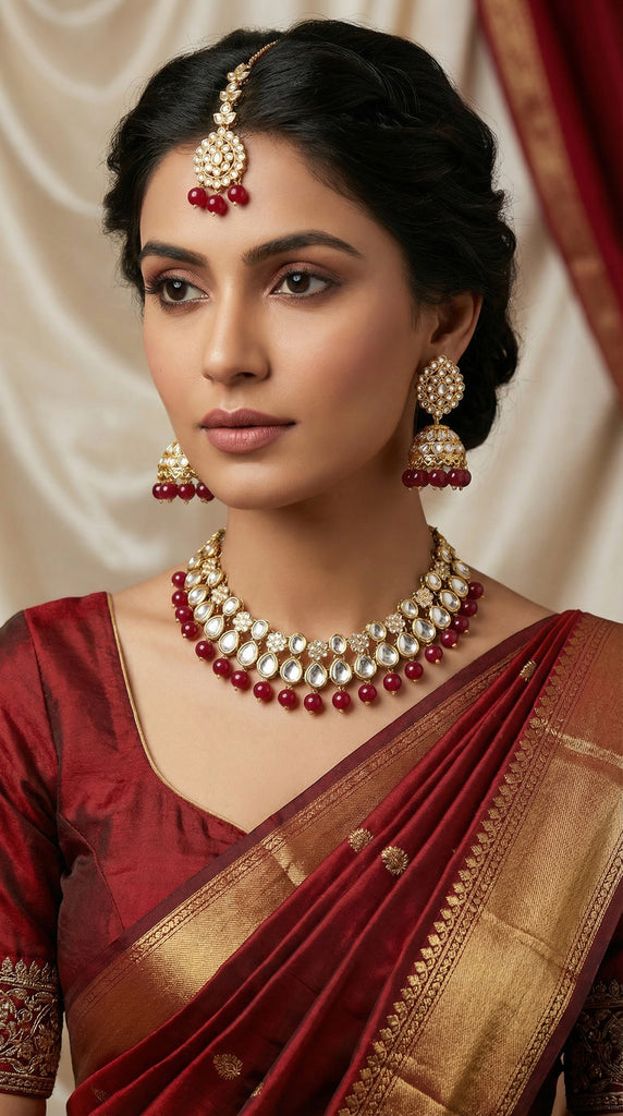 Red Light Kundan Necklace Set