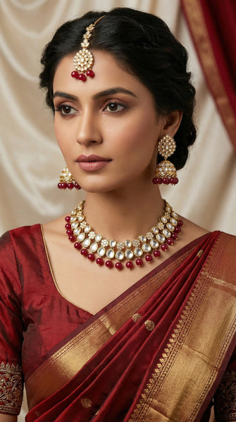 Red Light Kundan Necklace Set