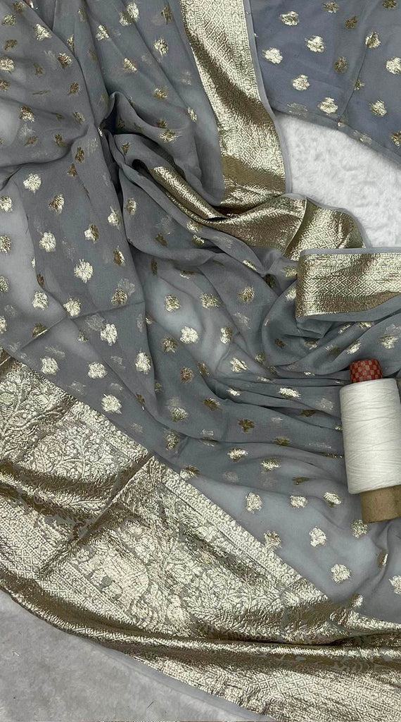 GULABO Grey Brocade Chiffon Saree