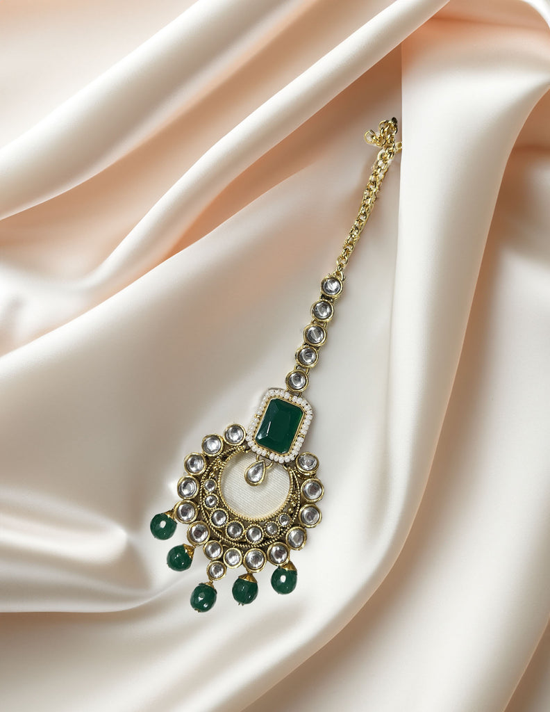 Green Kundan Fine Tikka