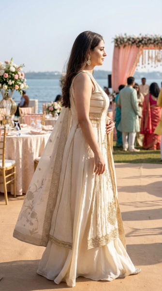 KANAYA Ivory Fusion Embroidered Gharara Set - L/XL