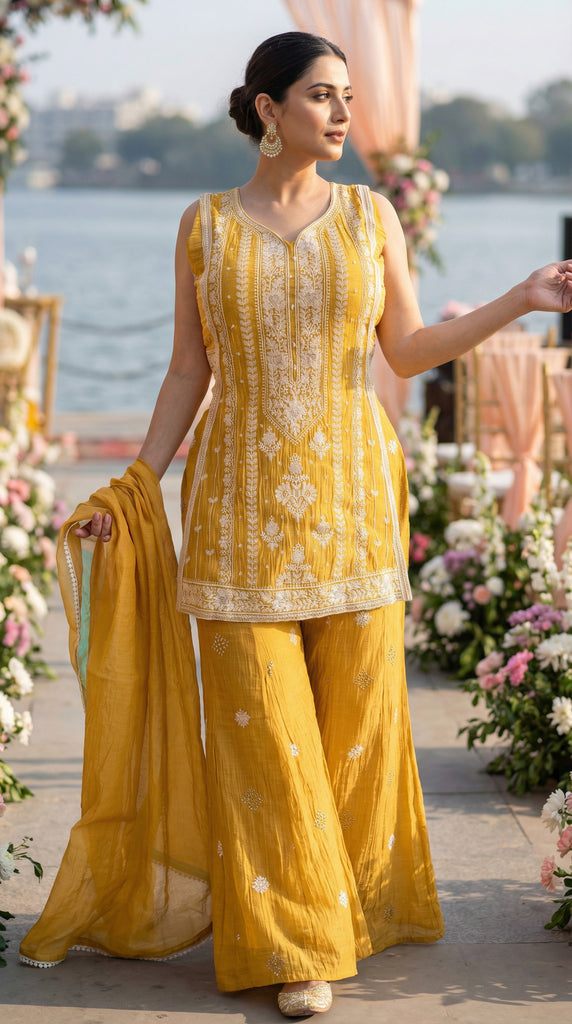 KANAYA Yellow Fusion Embroidered Sharara Set - XL