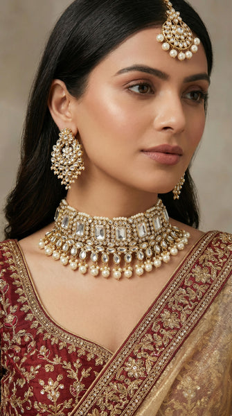 VIVAH Grand Kundan White Pearl Choker Set