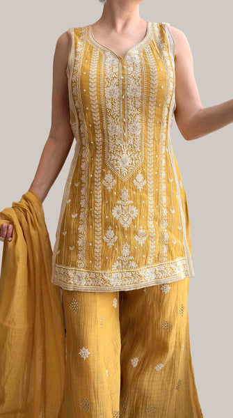 KANAYA Yellow Fusion Embroidered Sharara Set - XL