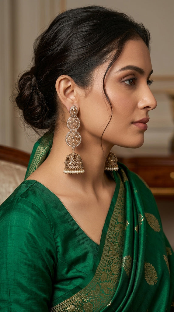 MEERA Antique Leaf Jhumki Earrings