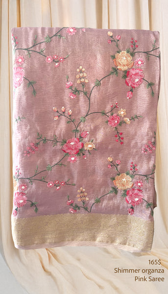 Shimmer Organza Dusky Pink Saree