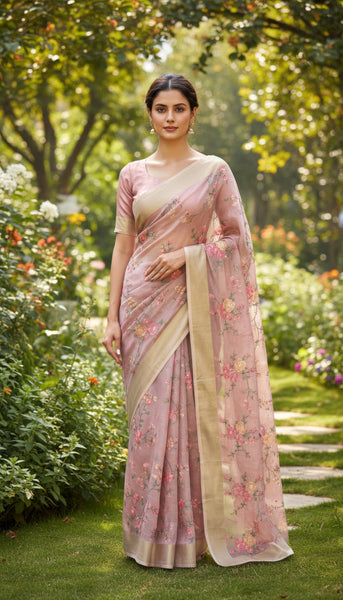 Shimmer Organza Dusky Pink Saree