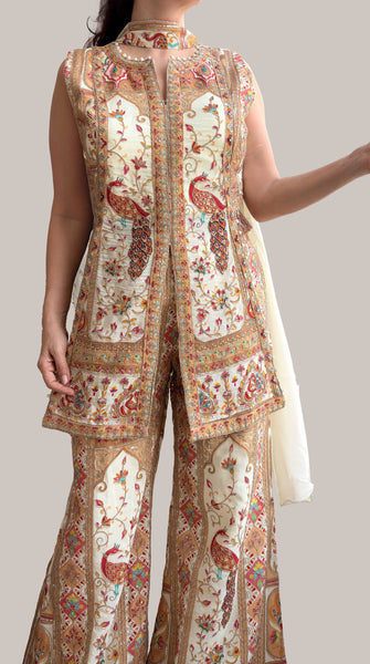 KANAYA Cream Embroidered Palazzo Set - L