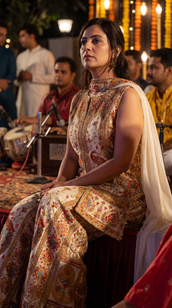 KANAYA Cream Embroidered Palazzo Set - L