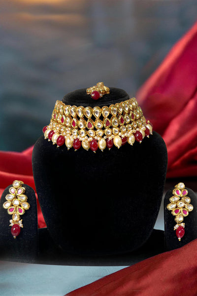 Grand Fine Kundan Rani Pink Choker Necklace Set