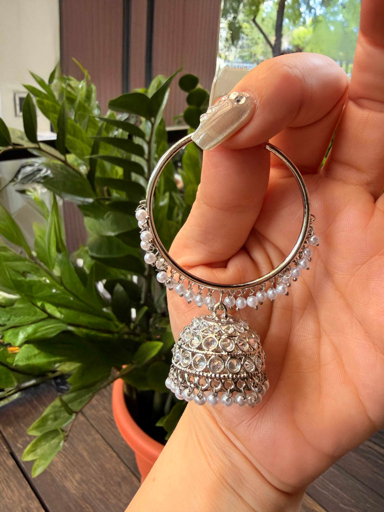 Traditional Antique Stone Jhumki Earrings x Silver / Antique Gold / Multi