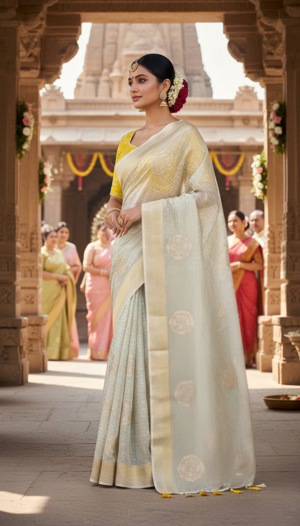 Gold and Yellow Tissue Silk Saree