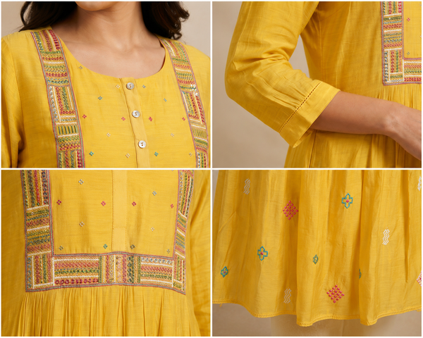 ALORA Golden Folk Embroidered Midi Dress - L/XL