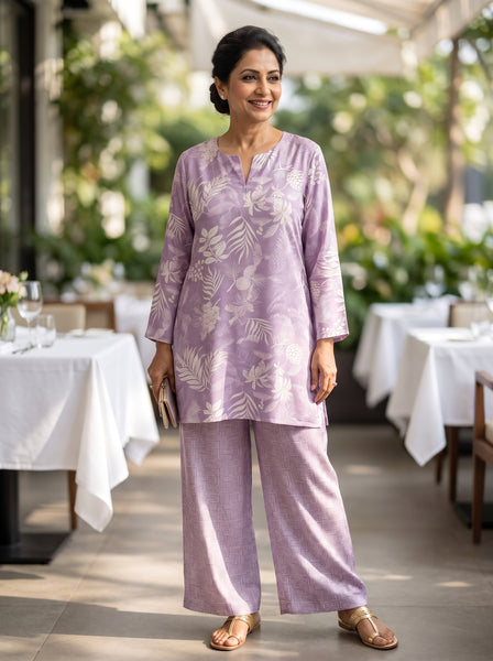 AUREVA Lilac Silk Floral Co-ord - XL TO XXL