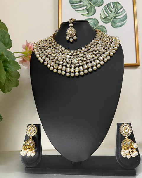 VIVAH Grand Kundan White Pearl Bridal Necklace Set