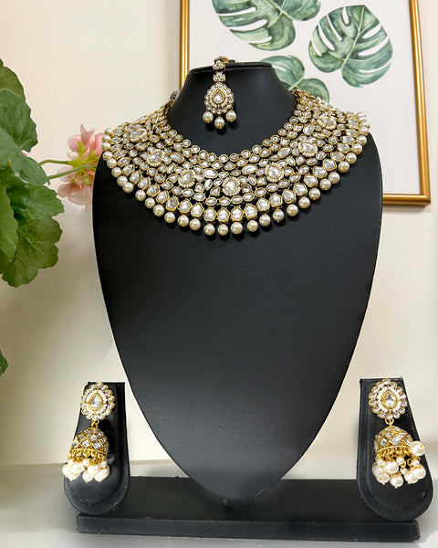 VIVAH Grand Kundan White Pearl Bridal Necklace Set