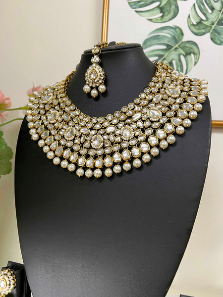 VIVAH Grand Kundan White Pearl Bridal Necklace Set