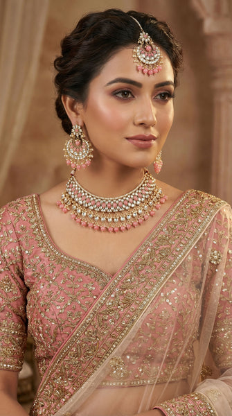 Motti Kundan Necklace set in Orange