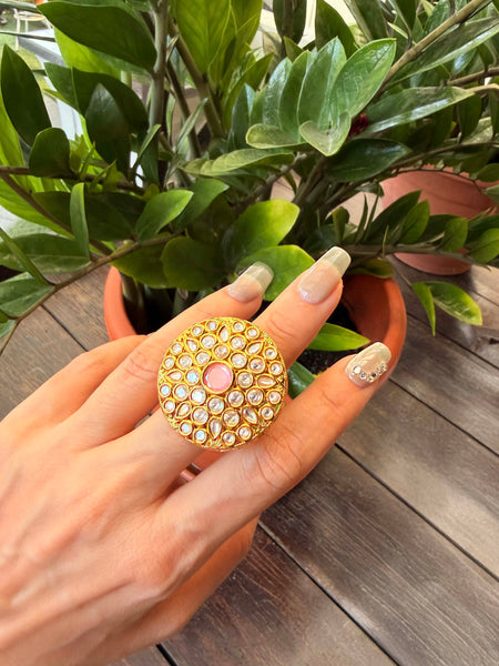 MEERA Wedding Big Gold Kundan Ring