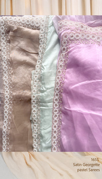 Satin Georgette Mint Green Saree