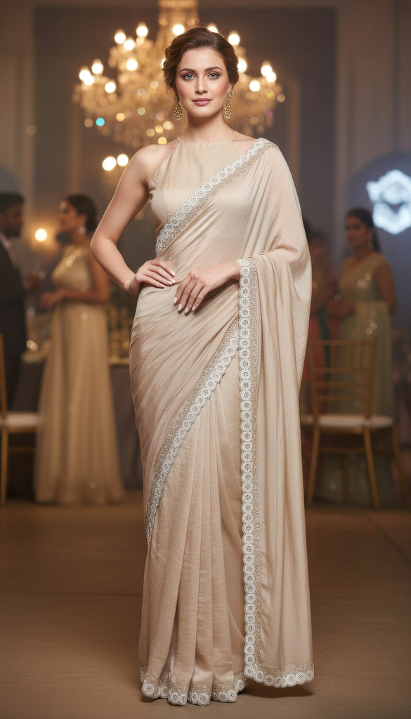 Satin Georgette Champagne Gold Saree