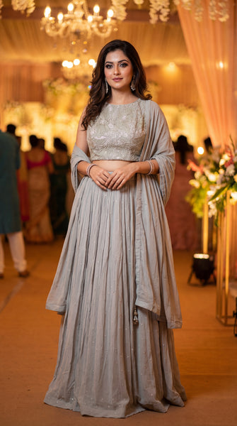 KANAYA Grey Embroidered Fusion Skirt - M